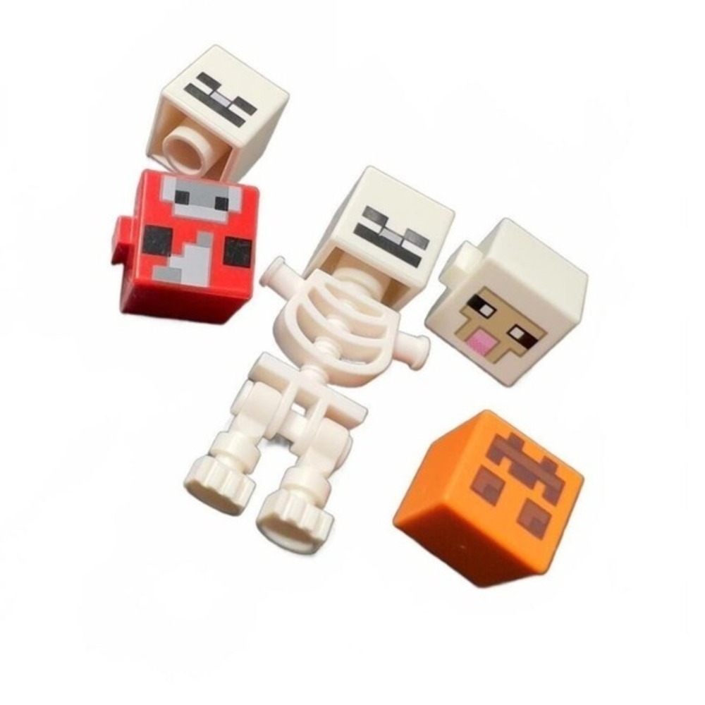 LEGO Preowned Minecraft Skeleton Minifigure Sheep Cow Pumpkin Lot White OS - Picture 2 of 2